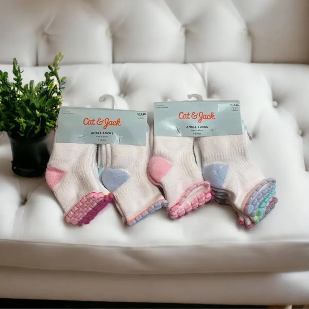 Baby Girls Socks Ruffle Athletic Scalloped Low Cut Multicolor 12-24M =12 pr NWT